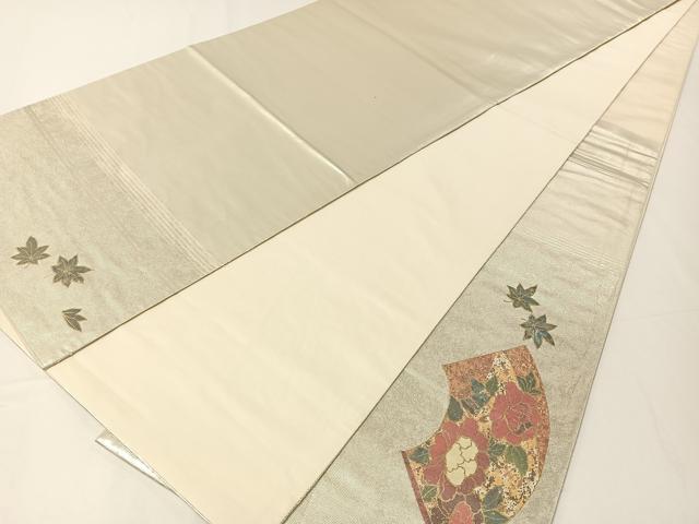 平和屋着物▼太鼓柄袋帯 螺鈿箔 扇面花文 金銀彩 引箔 正絹 逸品 CAAY0060vp