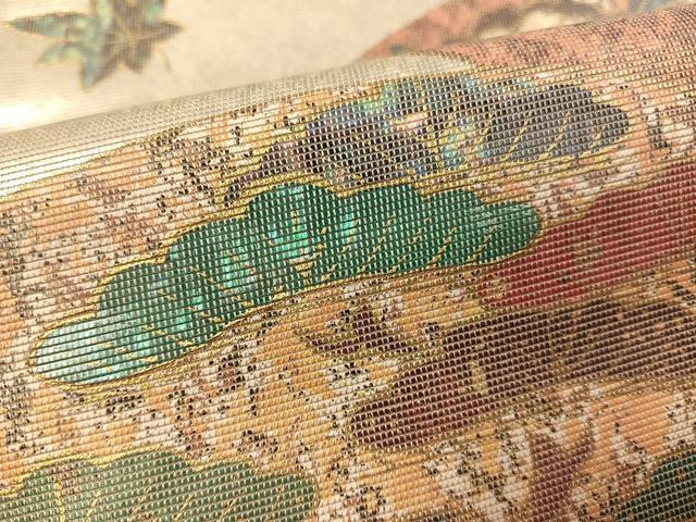平和屋着物▼太鼓柄袋帯 螺鈿箔 扇面花文 金銀彩 引箔 正絹 逸品 CAAY0060vp