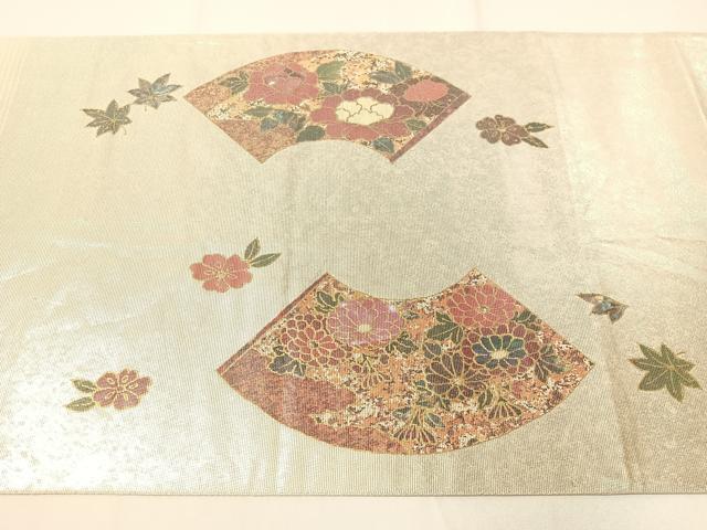 平和屋着物▼太鼓柄袋帯 螺鈿箔 扇面花文 金銀彩 引箔 正絹 逸品 CAAY0060vp
