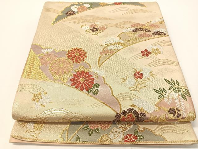 平和屋着物▼六通柄袋帯 雪芝花文 金銀糸 引箔 正絹 逸品 CAAY0230vp