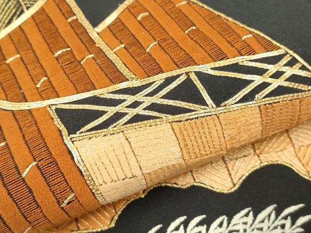 平和屋着物▼豪華黒留袖 総刺繍 駒刺繍 籬文 金彩 正絹 逸品 CAAY0617th