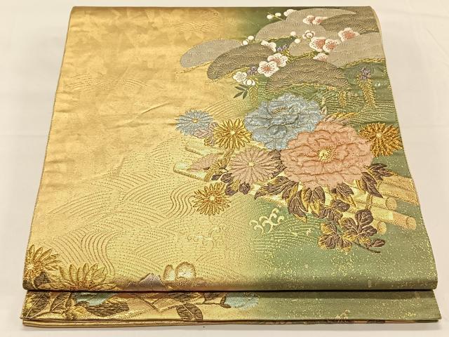 平和屋着物◎六通柄袋帯 松梅花筏 陶漆箔 正絹 逸品 CAAY1160qv