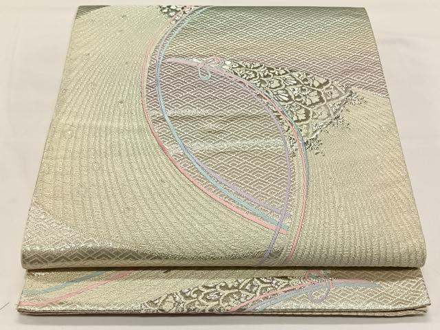 平和屋着物◎六通柄袋帯 唐織 流水花文 プラチナ二重箔 正絹 逸品 CAAY1161qv
