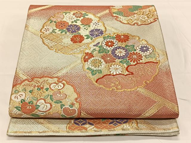 平和屋着物◎佐賀錦 六通柄袋帯 雪輪吉祥花文 金銀糸 正絹 逸品 CAAY1179qv