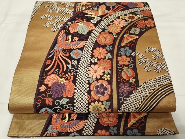 平和屋着物◎六通柄袋帯 唐織 鳳凰吉祥花文 金銀糸 正絹 逸品 CAAY2145in