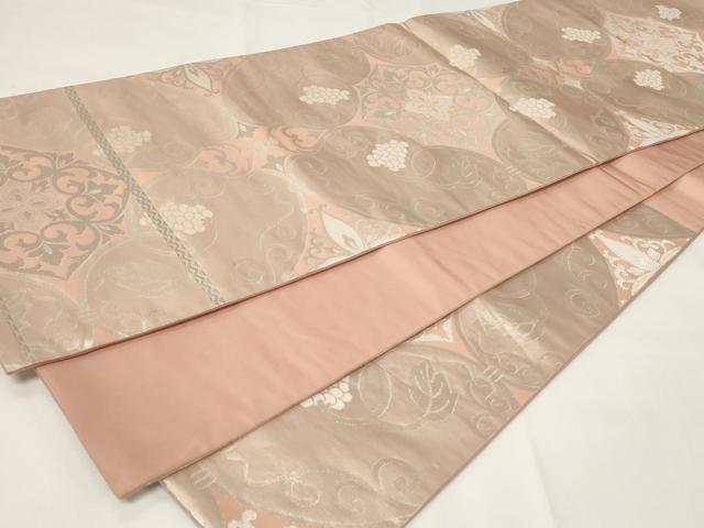 平和屋着物◎六通柄袋帯 葡萄蔦の葉花文 銀糸 正絹 逸品 CAAY2161in