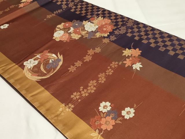 平和屋着物◎六通柄袋帯 唐織 草花丸文 金糸 正絹 逸品 CAAY2167in