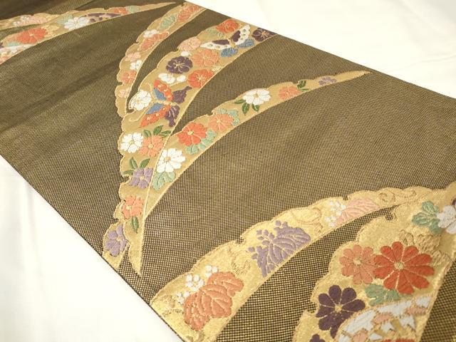 平和屋着物◎本佐賀錦 六通柄袋帯 唐織 露芝菊花文 黒地 金糸 正絹 逸品 CAAY2186in