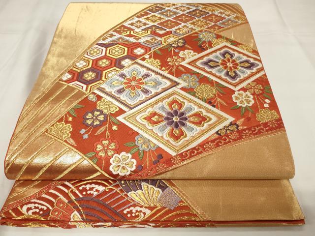 平和屋着物◎六通柄袋帯 唐織 扇面菱花文 金銀糸 正絹 逸品 CAAY2189in
