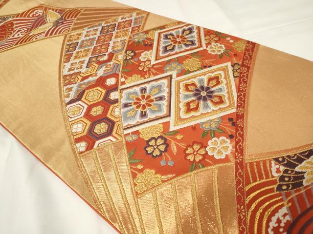 平和屋着物◎六通柄袋帯 唐織 扇面菱花文 金銀糸 正絹 逸品 CAAY2189in