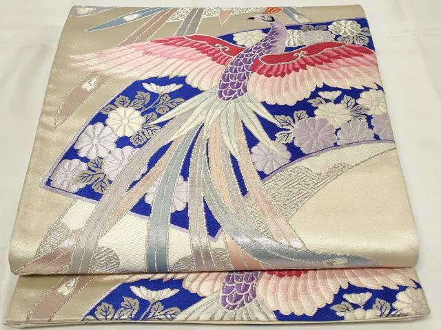 平和屋着物◎六通柄袋帯 唐織 扇面鳳舞 銀糸 正絹 逸品 CAAY2224in