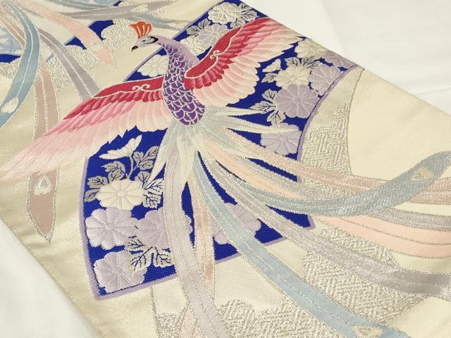 平和屋着物◎六通柄袋帯 唐織 扇面鳳舞 銀糸 正絹 逸品 CAAY2224in