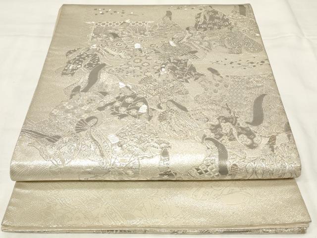 平和屋着物◎六通柄袋帯 三十六歌仙屏風図 銀糸 正絹 逸品 CAAY2226in