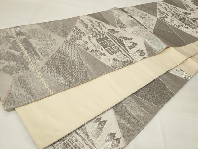 平和屋着物◎六通柄袋帯 風景文 銀糸 正絹 逸品 CAAY2231in