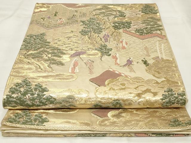 平和屋着物◎六通柄袋帯 人物風景文 金糸 正絹 逸品 CAAY2236in