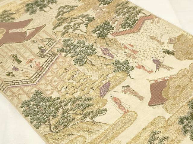 平和屋着物◎六通柄袋帯 人物風景文 金糸 正絹 逸品 CAAY2236in
