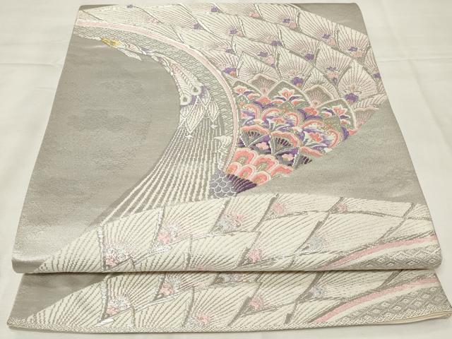 平和屋着物◎六通柄袋帯 唐織 孔雀文 プラチナ三重織 正絹 逸品 CAAY2238in