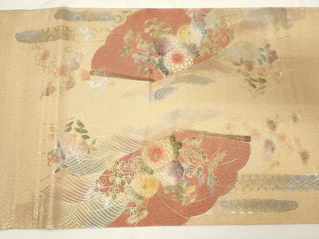 平和屋着物◎太鼓柄袋帯 扇面鳳凰花文 金銀彩 正絹 逸品 CAAY2242in