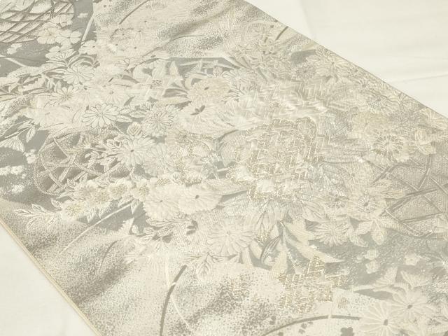 平和屋着物◎六通柄袋帯 唐織 花籠文 銀糸 正絹 逸品 CAAY2256in