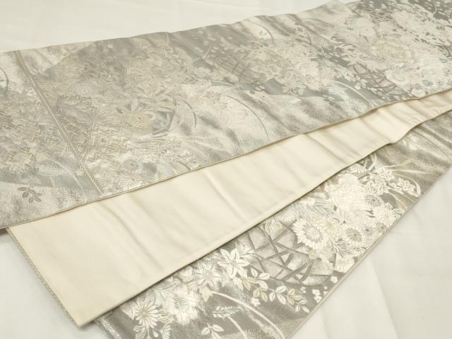 平和屋着物◎六通柄袋帯 唐織 花籠文 銀糸 正絹 逸品 CAAY2256in