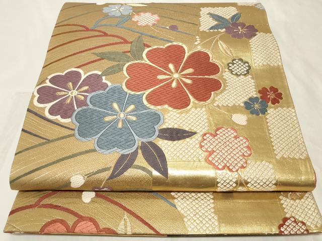 平和屋着物◎六通柄袋帯 唐織 立波草花文 金糸 正絹 逸品 CAAY2336in