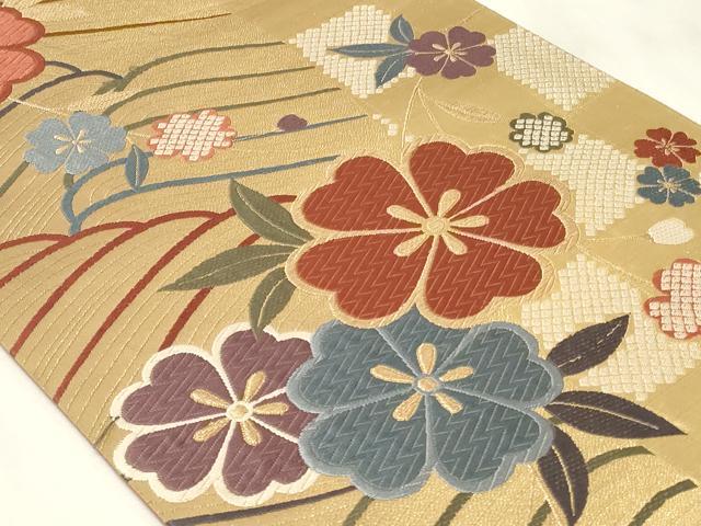 平和屋着物◎六通柄袋帯 唐織 立波草花文 金糸 正絹 逸品 CAAY2336in