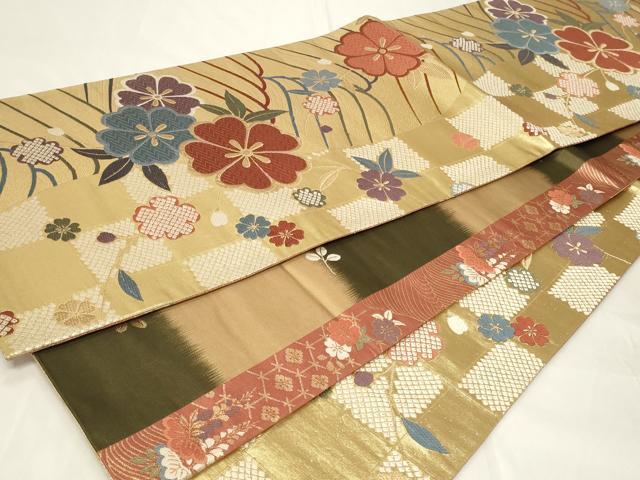平和屋着物◎六通柄袋帯 唐織 立波草花文 金糸 正絹 逸品 CAAY2336in