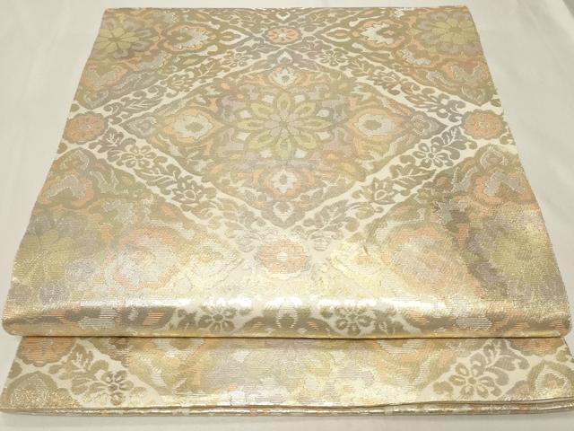 平和屋着物◎西陣 服部織物謹製 六通柄袋帯 こはく錦 菱花文 金銀糸 正絹 逸品 CAAY2365in