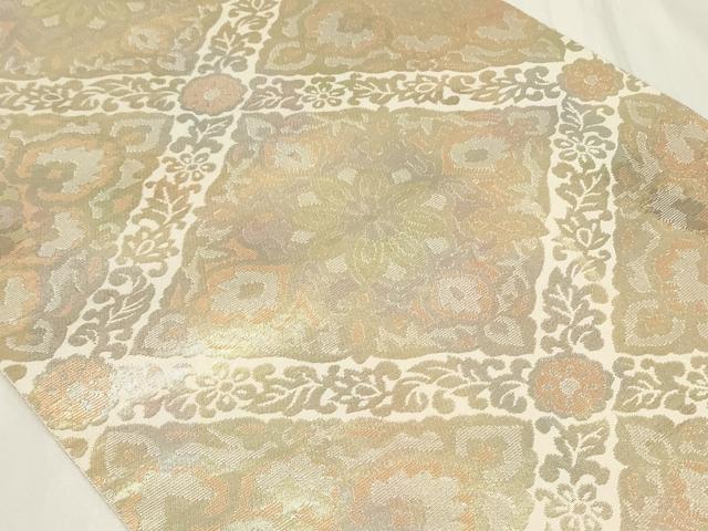 平和屋着物◎西陣 服部織物謹製 六通柄袋帯 こはく錦 菱花文 金銀糸 正絹 逸品 CAAY2365in