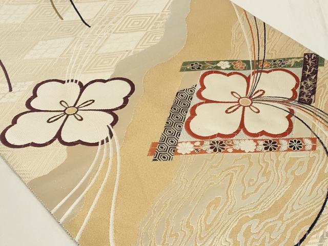 平和屋着物◎六通柄袋帯 吉祥菱花文 花霞 金銀糸 正絹 逸品 CAAY2366in