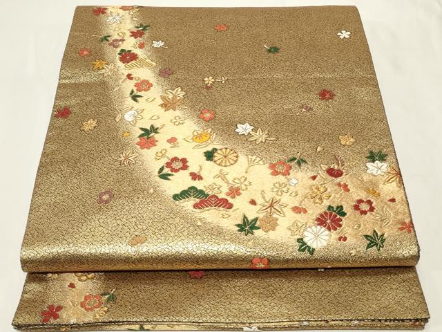 平和屋着物◎六通柄袋帯 唐織 草花文 金糸 正絹 逸品 CAAY2369in