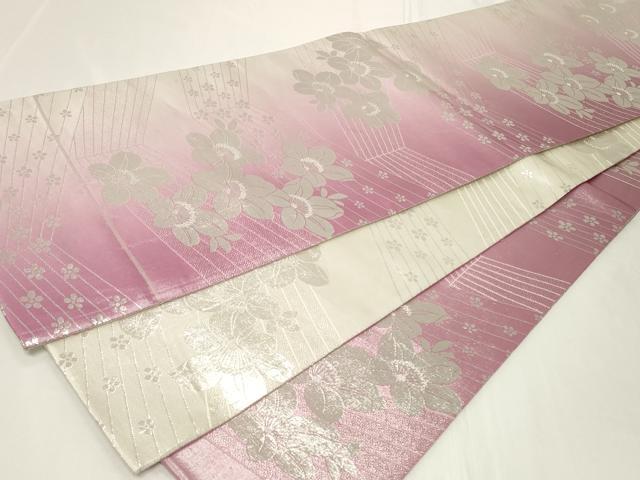 平和屋着物◎両面 全通柄袋帯 草花文 銀糸 やまと誂製 正絹 逸品 CAAY2371in
