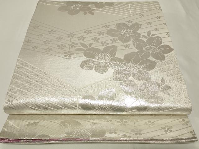 平和屋着物◎両面 全通柄袋帯 草花文 銀糸 やまと誂製 正絹 逸品 CAAY2371in