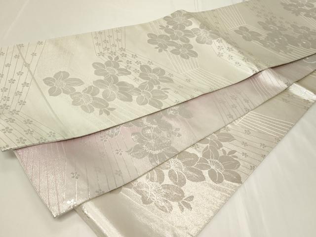 平和屋着物◎両面 全通柄袋帯 草花文 銀糸 やまと誂製 正絹 逸品 CAAY2371in