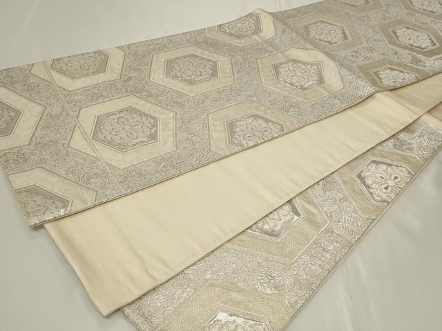 平和屋着物◎六通柄袋帯 唐織 亀甲花文 銀糸 正絹 逸品 CAAY2372in