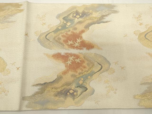 平和屋着物◎六通柄袋帯 綴れ 流麗州浜文 金銀糸 正絹 逸品 CAAY2390in
