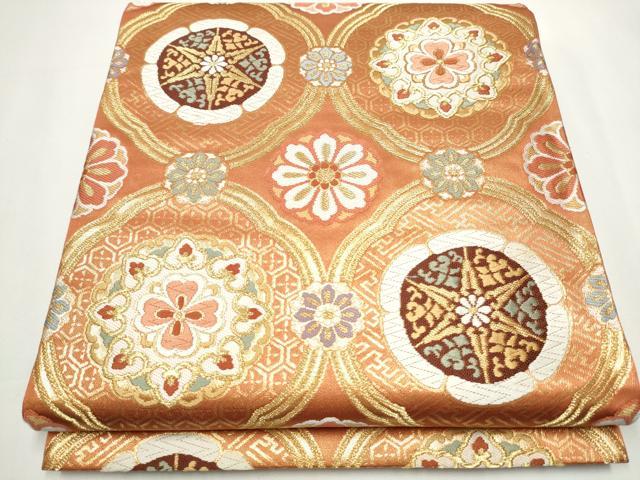 平和屋着物●六通柄袋帯 唐織 吉祥花文 金糸 正絹 逸品 CAAY2424hy