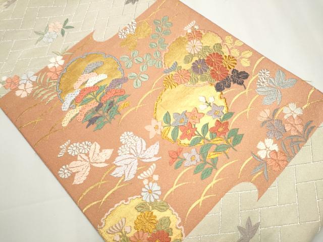 平和屋着物●六通柄袋帯 唐織 綴れ 霞取小袖文 金銀糸 正絹 逸品 CAAY2426hy