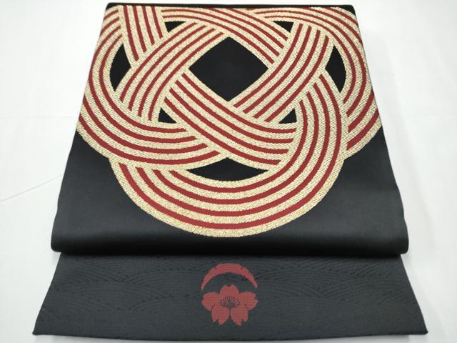 平和屋着物●全通柄袋帯 抽象文 黒地 金銀糸 正絹 逸品 CAAY2438hy