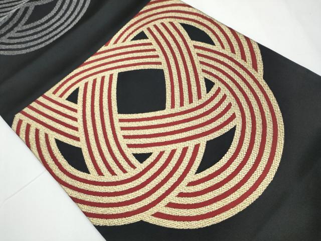 平和屋着物●全通柄袋帯 抽象文 黒地 金銀糸 正絹 逸品 CAAY2438hy