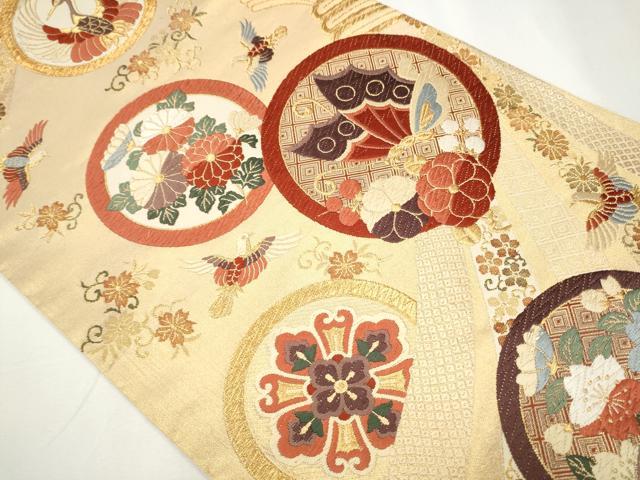 平和屋着物●六通柄袋帯 唐織 鳳凰 花蝶丸文 金糸 正絹 逸品 CAAY2462hy
