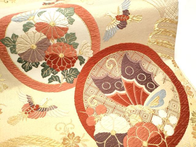 平和屋着物●六通柄袋帯 唐織 鳳凰 花蝶丸文 金糸 正絹 逸品 CAAY2462hy
