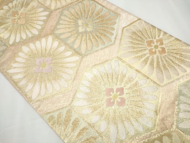 平和屋着物●六通柄袋帯 唐織 亀甲花文 金糸 正絹 逸品 CAAY2537hy