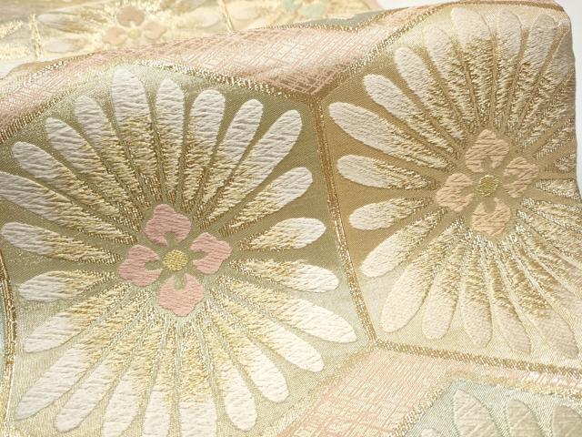 平和屋着物●六通柄袋帯 唐織 亀甲花文 金糸 正絹 逸品 CAAY2537hy