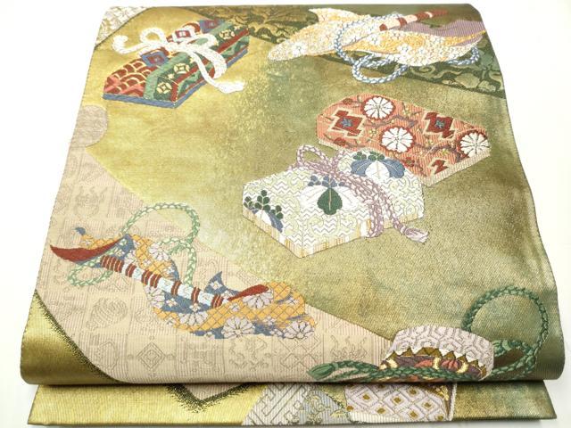 平和屋着物●六通柄袋帯 唐織 文箱草花文 金銀糸 引箔 正絹 逸品 CAAY2549hy