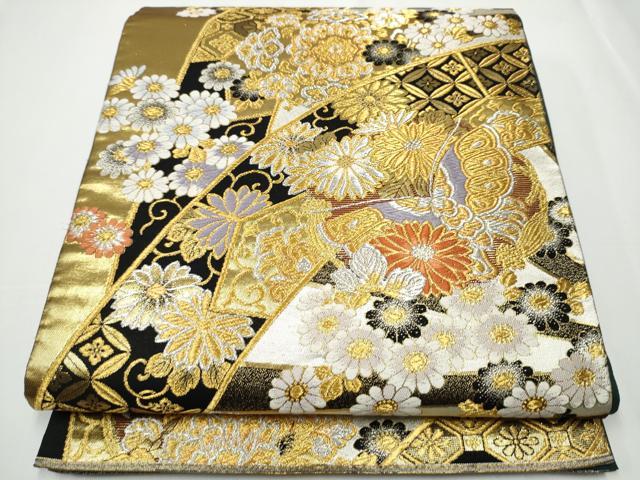 平和屋着物●六通柄袋帯 唐織 花唐草文 黒地 金銀糸 正絹 逸品 CAAY2554hy