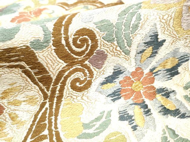 平和屋着物●六通柄袋帯 唐織 花唐草文 金糸 正絹 逸品 CAAY2564hy