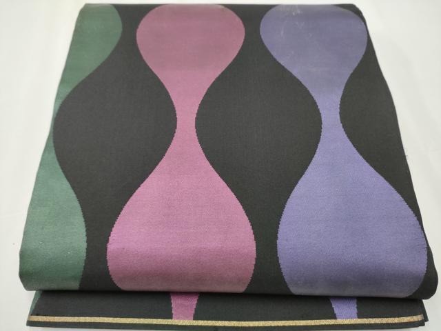 平和屋着物●六通柄袋帯 縦枠文 黒地 正絹 逸品 CAAY2603hy