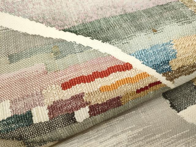 平和屋着物●八寸名古屋帯 紬地 幾何学文様 正絹 逸品 CAAY2642hy