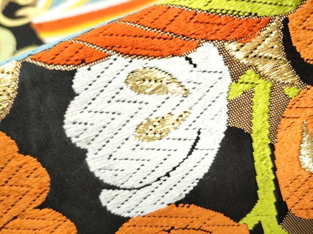 平和屋着物●六通柄袋帯 唐織 糸巻き唐草文 黒地 金糸 正絹 逸品 CAAY2661hy